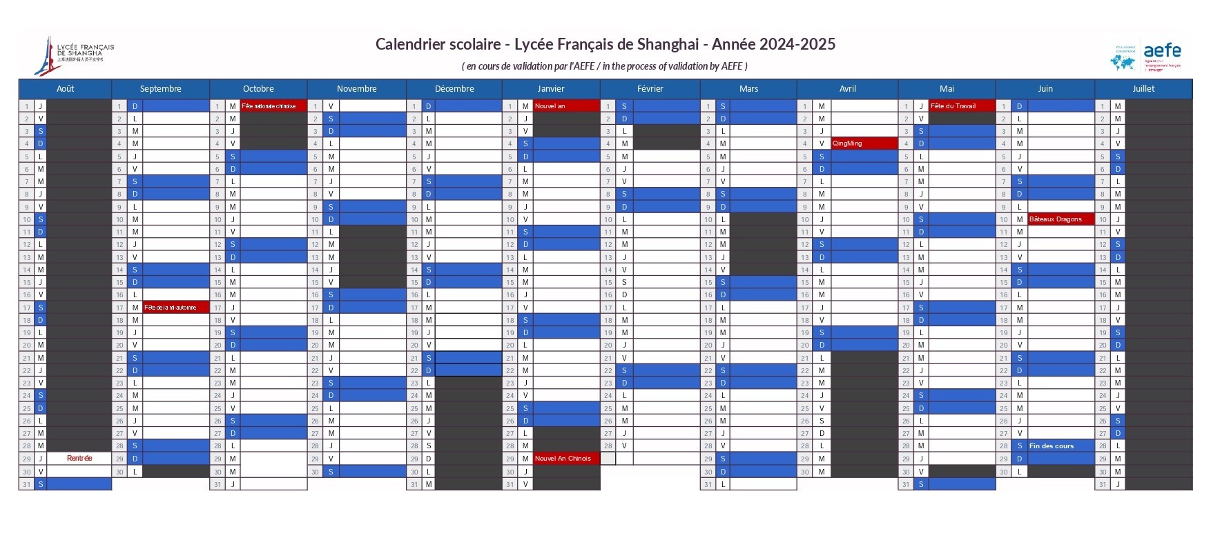 School calendars Lycée Français de Shanghai